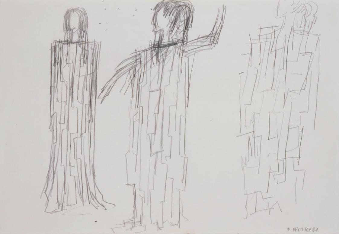 Fritz Wotruba, Drei Figuren, undatiert, Bleistift auf Papier, Blattmaße: 34,1 × 49,2 cm, Belved ...