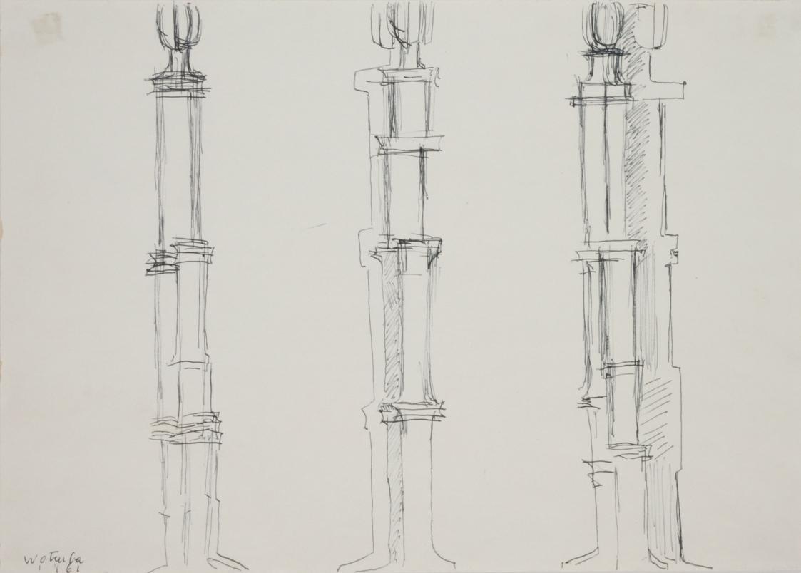 Fritz Wotruba, Drei Figuren, 1961, Kugelschreiber auf Papier, Blattmaße: 29,7 × 42 cm, Belveder ...