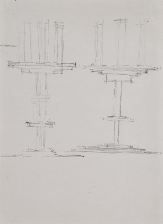 Fritz Wotruba, Entwürfe für Kerzenleuchter, 1966, Tinte mit Feder auf Papier, Blattmaße: 27,5 × ...