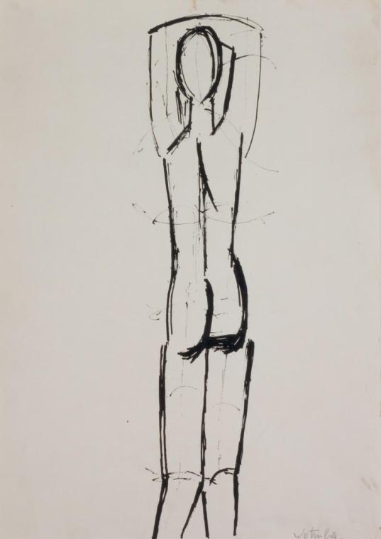 Fritz Wotruba, Figur, undatiert, Tusche mit Feder auf Papier, Blattmaße: 42,1 × 29,8 cm, Belved ...