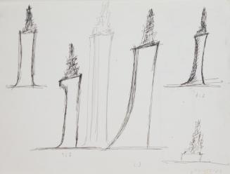 Fritz Wotruba, Entwürfe für das Denkmal für Richard Wagner in Mainz, 1969, Bleistift, schwarzer ...