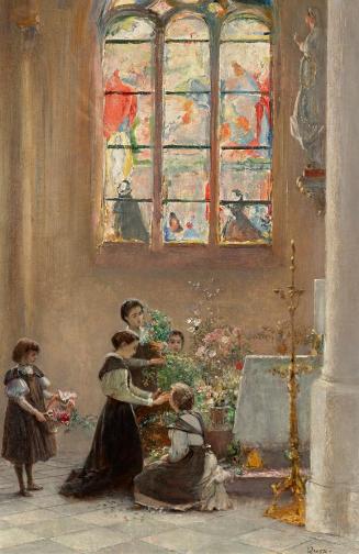 Franz Russ, Fest St. Maria in einer Kirche in Venedig, um 1890/1900, Öl auf Karton, 46 x 32 cm, ...