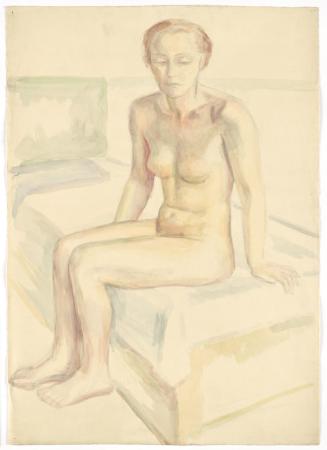 Walther Gamerith, Sitzender weiblicher Akt, undatiert, Aquarell auf Papier, 67,5 × 48 cm, Belve ...
