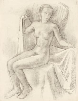 Walther Gamerith, Weiblicher Akt mit Tuch, undatiert, Kohle auf Papier, 61 × 47,5 cm, Belvedere ...
