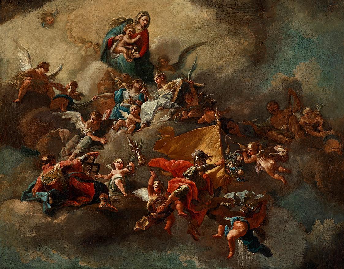 Daniel Gran, Maria mit dem Kind und Heiligen, auf Wolken thronend, um 1730, Öl auf Leinwand, 52 ...