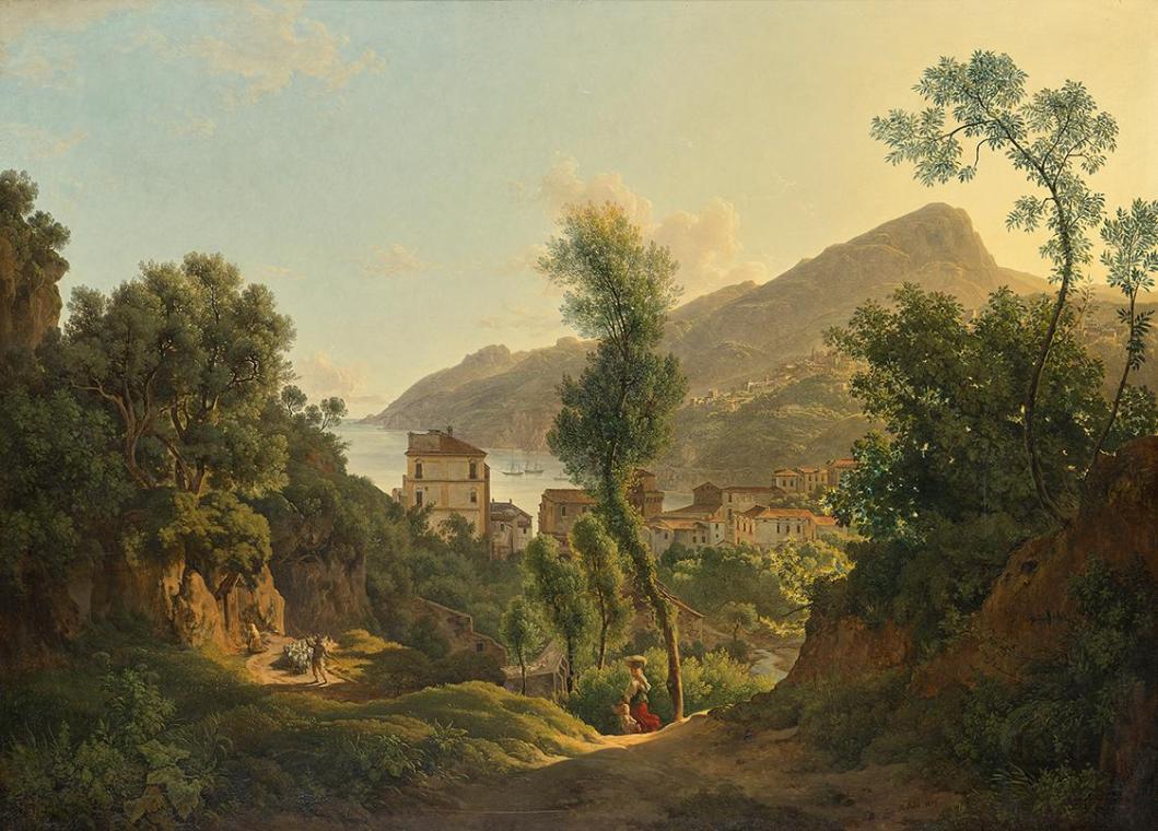 Joseph Rebell, Ansicht der Stadt Vietri mit Blick auf den Meerbusen von Salerno, 1819, Öl auf L ...