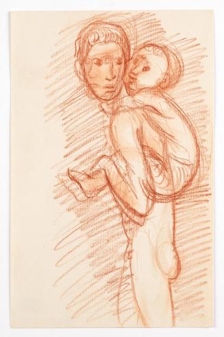 Georg Ehrlich, Skizze eines Knaben, der ein Kind am Rücken trägt, undatiert, Papier, 24,4 x 15, ...