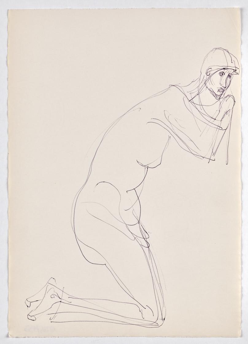 Georg Ehrlich, Betende, undatiert, Kugelschreiber auf Papier, Blattmaße: 29,6 × 20,9 cm, Belved ...