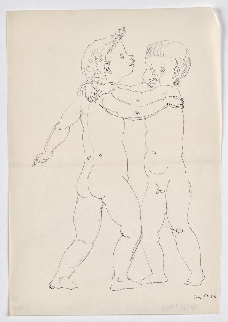 Georg Ehrlich, Zwei kleine Knaben, undatiert, Kugelschreiber auf Papier, Blattmaße: 25,3 × 17,6 ...