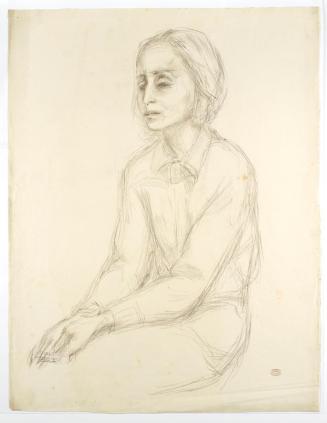 Georg Ehrlich, Porträt Elisabeth Bergner sitzend, um 1925, Schwarze Kreide auf Papier, Blattmaß ...