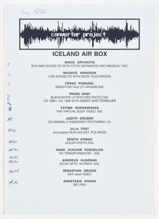 Franz Graf, Iceland Air Box, 2002, Mixed Media, 7 Compact Discs, 2 Langspielplatten, 2 VHS-Kass ...