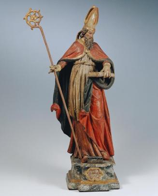Unbekannter Künstler, Heiliger Bischof, Holz, gefasst, H: 47 cm, Belvedere, Wien, Inv.-Nr. 7666