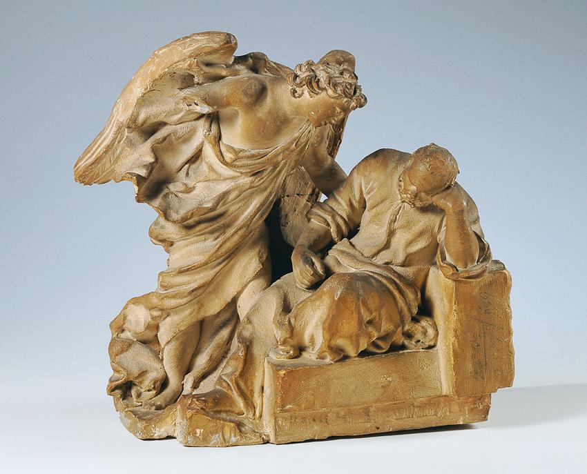 Unbekannter Künstler, Die Befreiung des Apostels Petrus, um 1750, Terrakotta, H: 22,2 cm, Belve ...