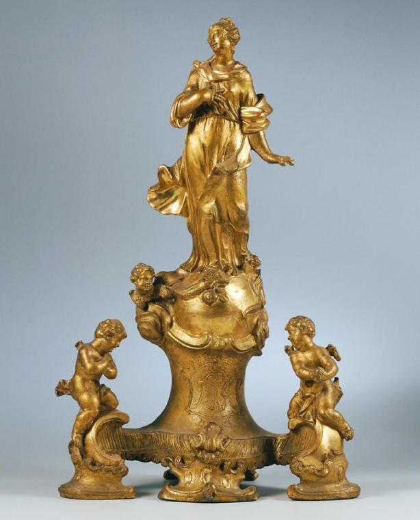 Unbekannter Künstler, Immaculata, von Engeln verehrt, um 1770, Bleiguss ohne Ziselierung, vergo ...