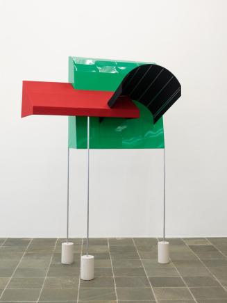 Sonia Leimer, Awning, 2021, Aluminium, Acryl, PVC, Beton, 271 × 195 × 128 cm, Belvedere, Wien,  ...