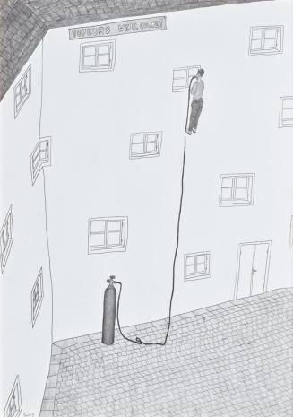 Werner Reiterer, Ohne Titel (Voyeurs Wellcome), 2007, Bleistift auf Papier, 70 × 50 cm, Belvede ...