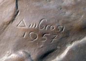 Gustinus Ambrosi, Julius Raab, Detail: Bezeichnung, 1957, Bronze auf Onyx/ Marmor-Postament, H: ...