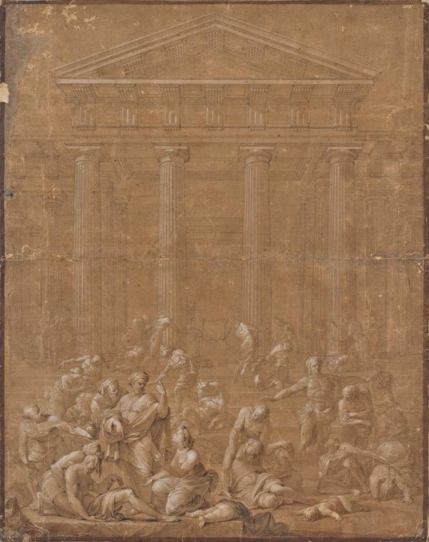 Tempelszene, 1650/1700, Tusche laviert auf Papier, 63 × 50 cm, Belvedere, Wien, Inv.-Nr. SLM 47 ...