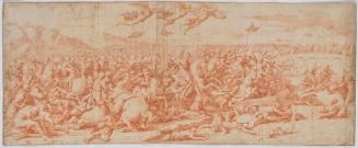 Reiterschlacht am Fluss, 1700/1750 (?), Rötelstift, Papier auf Karton, 33,5 × 82,8 cm, Belveder ...