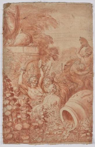 Bacchanal, 18. Jahrhundert, Feder, rot laviert, Papier auf Leinen, 56 × 36 cm, Belvedere, Wien, ...