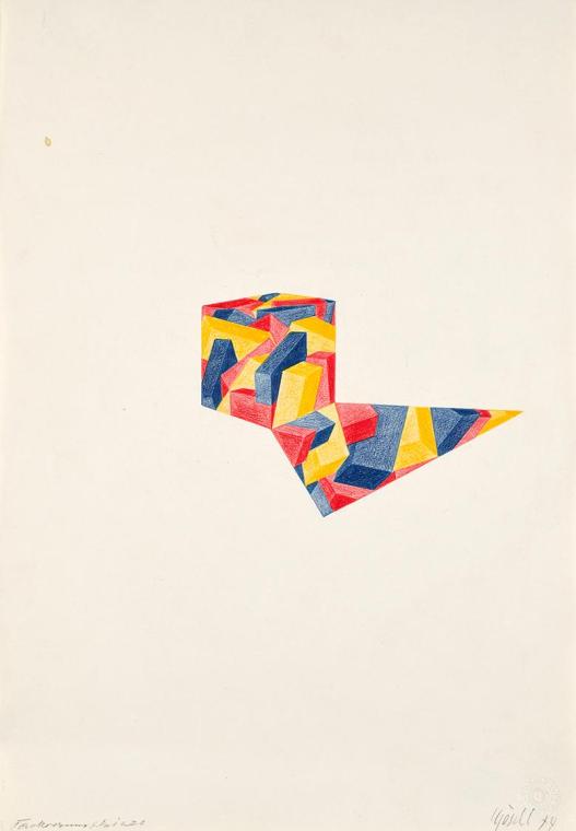 Roland Goeschl, Farbraumskizze, 1974, Bleistift und Buntstift auf Papier, 44,8 × 31,1 cm, Belve ...