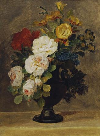 Pauline Koudelka-Schmerling, Blumenstrauß in antiker Vase, Öl auf Papier auf Leinwand, 19 x 14  ...