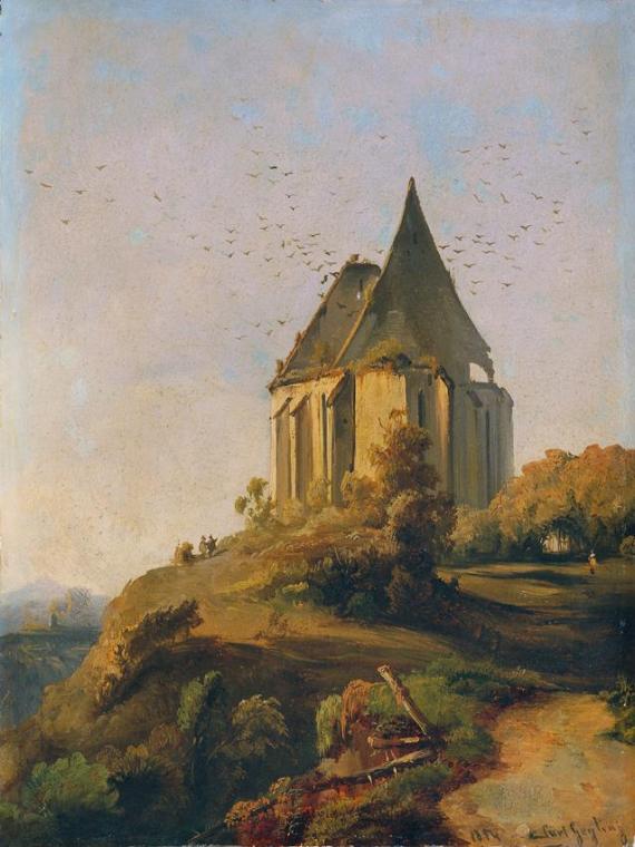 Karl Geyling, Kirchenruine, 1854, Öl auf Karton, 31,5 x 23,6 cm, Belvedere, Wien, Inv.-Nr. 4525