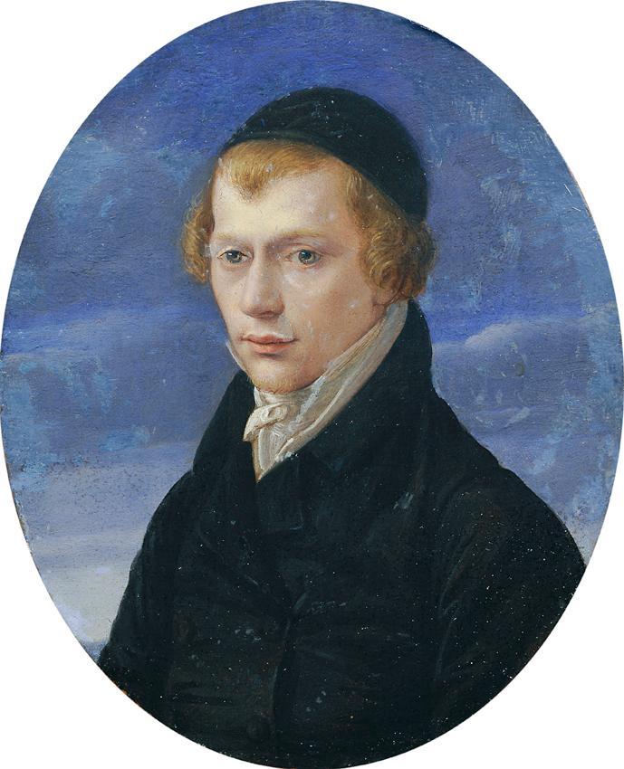 Ludwig Ferdinand Schnorr von Carolsfeld, Brustbild eines rothaarigen Herrn mit Tuchkappe, Öl au ...