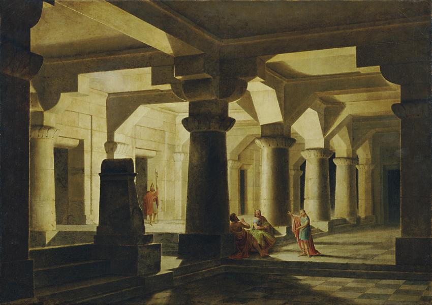 Stefan Dolliner (Dollinger), Tempelraum bei Nacht (Josef im Kerker, die Träume auslegend), 1838 ...