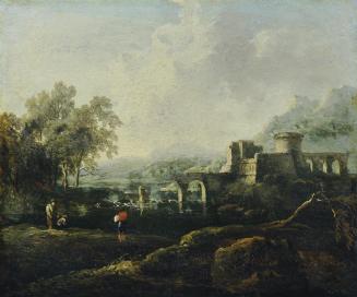 Johann Christian Brand, Der Morgen (Ideale Landschaft mit Fluss und Brückenruine), um 1770/1780 ...