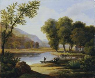 Friedrich Philipp Reinhold, Kahnfahrer in Landschaft, 1819, Öl auf Holz, 16 x 19,8 cm, Belveder ...