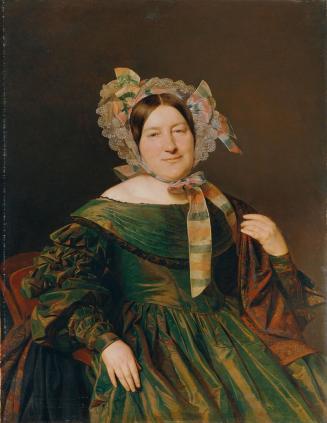 Ferdinand Georg Waldmüller, Frau in grünem, lachsrot changierendem Kleid, 1837, Öl auf Leinwand ...