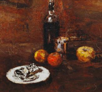 Carl Schuch, Stillleben mit drei Äpfeln und Käse in Staniol, 1886, Öl auf Leinwand, 59 x 65 cm  ...
