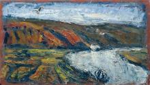 Hans Fronius, Spanische Landschaft, Rückseite, 1970, Öl auf Hartfaserplatte, 36,5 x 63 cm, Belv ...