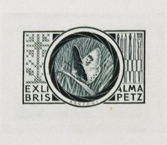 Hans Ranzoni, Exlibris Alma Petz, 1979, Kupferstich, 4,4 × 6 cm, Belvedere, Wien, Inv.-Nr. 8116