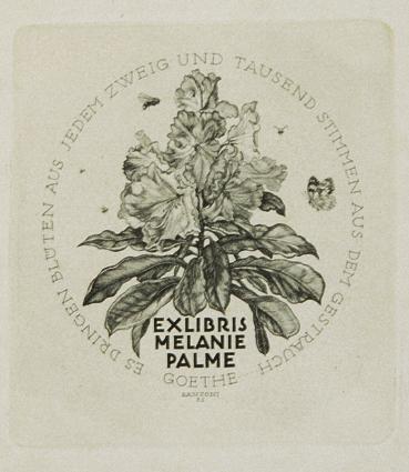 Hans Ranzoni d. J., Exlibris Melanie Palme, 1932, Kupferstich, 6,6 x 6,1 cm, Belvedere, Wien, I ...