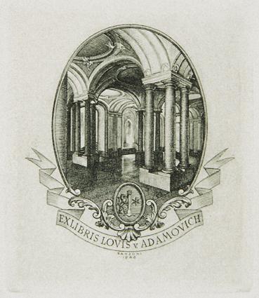 Hans Ranzoni d. J., Exlibris Louis v. Adamovich, 1946, Kupferstich, 5,7 x 4,8 cm, Belvedere, Wi ...