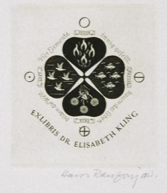 Hans Ranzoni, Exlibris Dr. Elisabeth Kling, 1983, Kupferstich, 6,4 × 5,7 cm, Belvedere, Wien, I ...