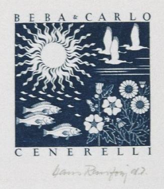Hans Ranzoni, Exlibris Beba und Carlo Cenerlli, 1971, Kupferstich, 5,1 × 4,8 cm, Belvedere, Wie ...
