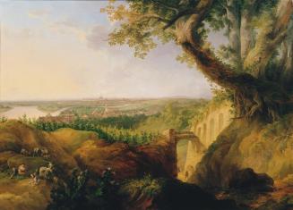 Josef Fischer, Ansicht der Haupt- und Residenzstadt Wien vom Standpunkte bey Nussdorf, 1822, Öl ...