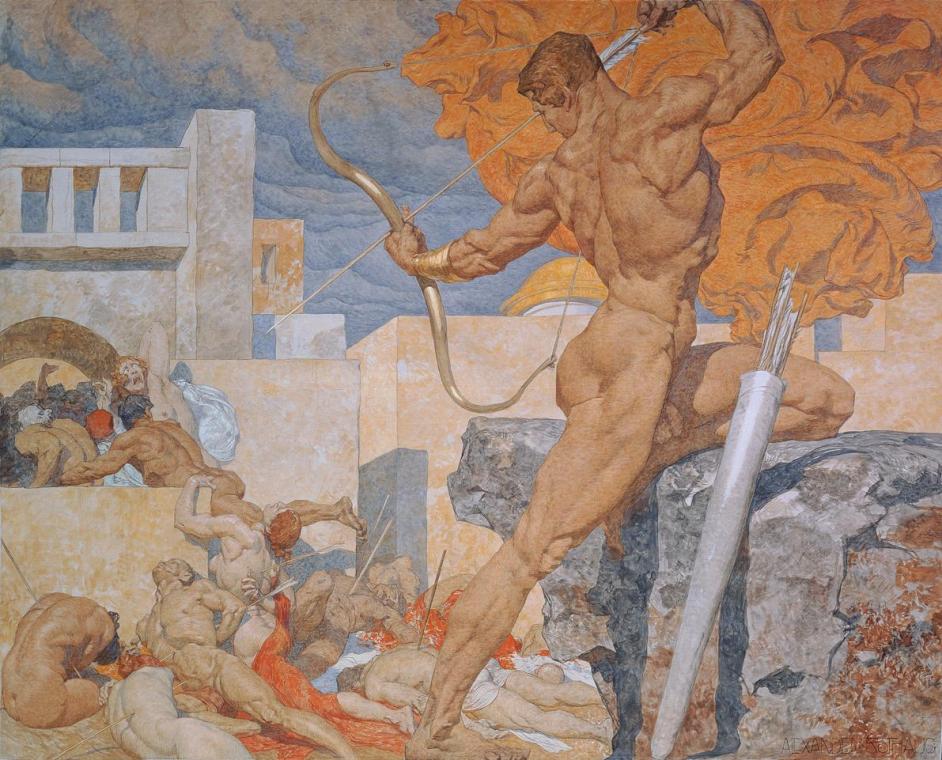 Alexander Rothaug, Apollo, die Pestpfeile aussendend, um 1920, Öl auf Leinwand, 185 x 236 cm, B ...