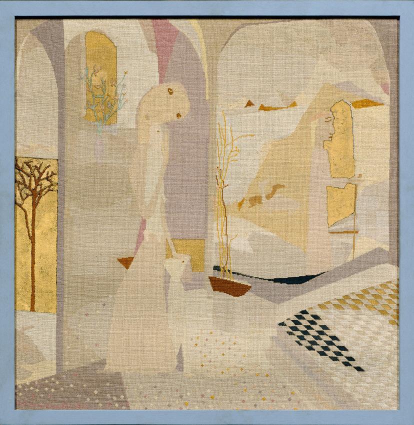 Olga-Maria Rubin-Beaufils, Mutterliebe, 1942, Seidenstickerei, Goldpulver, 54,3 x 53,3 cm, Belv ...