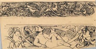 Franz Barwig d. Ä., Ornamentstudie mit Jagdmotiv, Tusche auf Papier, 15 x 30 cm, Belvedere, Wie ...