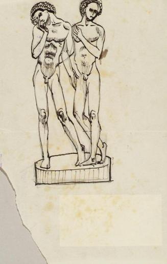 Franz Barwig d. Ä., Zwei Jünglinge auf einem Sockel, um 1913, Tusche auf Papier, 23 x 15 cm, Be ...