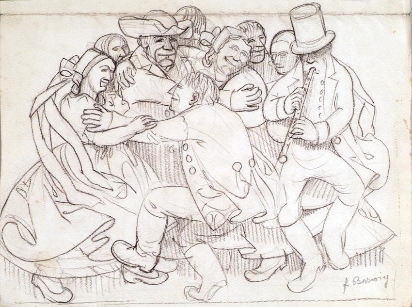 Franz Barwig d. Ä., Bauernhochzeit, um 1919, Bleistift auf Papier, 29 x 39 cm, Belvedere, Wien, ...