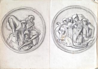 Franz Barwig d. Ä., Entwürfe zu zwei Reliefs mit spielenden Affen, 1928, Bleistift auf Papier,  ...