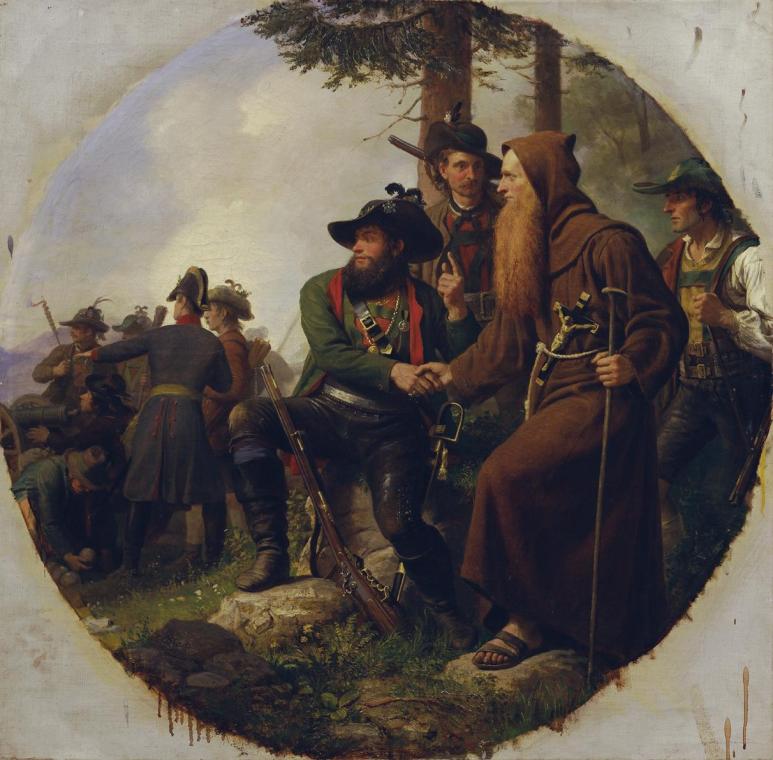 Karl von Blaas, Der Kampf am Berg Isel 1809, 1869, Öl auf Leinwand, 87 x 87 cm, Belvedere, Wien ...