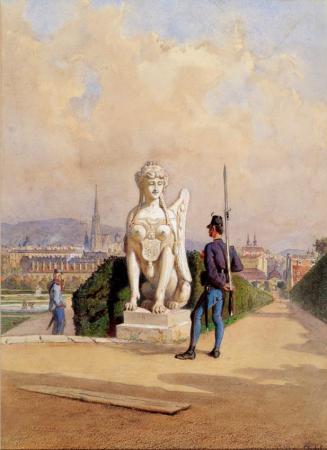 Carl Goebel d. J., Kurzweil auf der Wache im Garten des Schlosses Belvedere in Wien, 1867/1880, ...