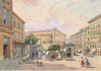 Franz Reinhold, Die Burggassen-Linie in Wien (Ecke Kaiserstraße und Burggasse), 1891, Aquarell  ...