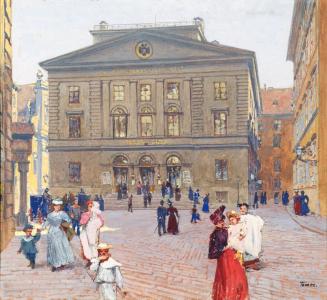 Jindřich Tomec, Das Postsparkassengebäude in Wien, um 1900, Aquarell und Deckweiß auf Papier, 2 ...